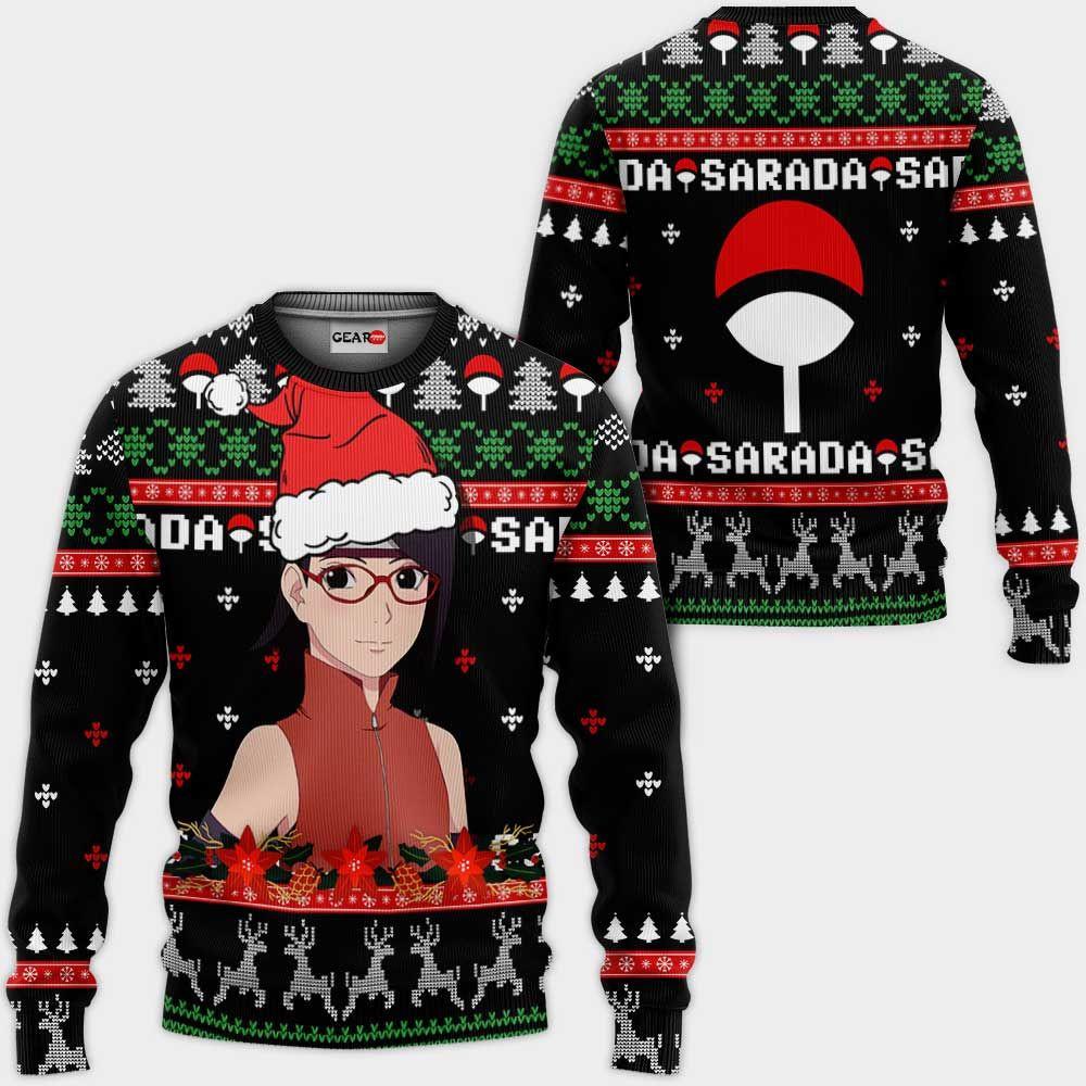 Sarada Uchiha Ugly Christmas Sweater Custom BRT Anime Xmas Gifts Perfect And Unique Gifts For Adults Kids On Christmas