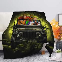 Anime Scooby Doo Funny Drive Jeep Moonlight Halloween Premium Fleece Sherpa Blanket Perfect Gifts For Family On Christmas