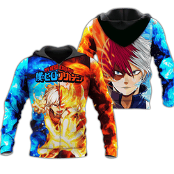 Anime Shoto Todoroki Zip Hoodie Ice & Fire Custom Anime Shirt Perfect And Unique Gifts For Otaku Anime Fans On Christmas