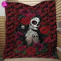 Movie Skull Girl Premium Fleece Sherpa Blanket Perfect And Unique Gifts For Family On Christmas Holiday