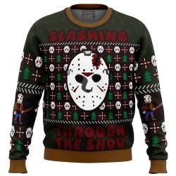 Slashing Through The Snow Jason Voorhees Ugly Christmas Sweater Perfect And Unique Gifts For Adults Kids On Christmas