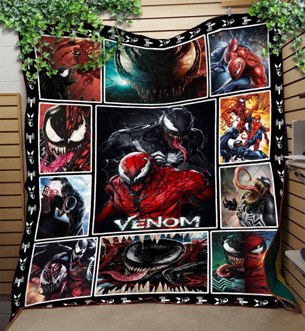 Movie Spiderman And Venom Carnage Quilt Fleece Sherpa Blanket Perfect Gifts For Family On Christmas
