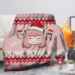 Anime Spy X Family Anya Ugly Christmas Premium Fleece Sherpa Blanket Perfect Gifts For Family On Christmas