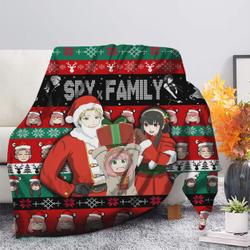 Anime Spy X Family Loid Yor And Anya Ugly Christmas Premium Fleece Sherpa Blanket Perfect Gifts For Family On Christmas