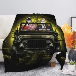 Anime Spy X Family Yor And Anya Ride Jeep Moonlight Halloween Funny Premium Fleece Sherpa Blanket