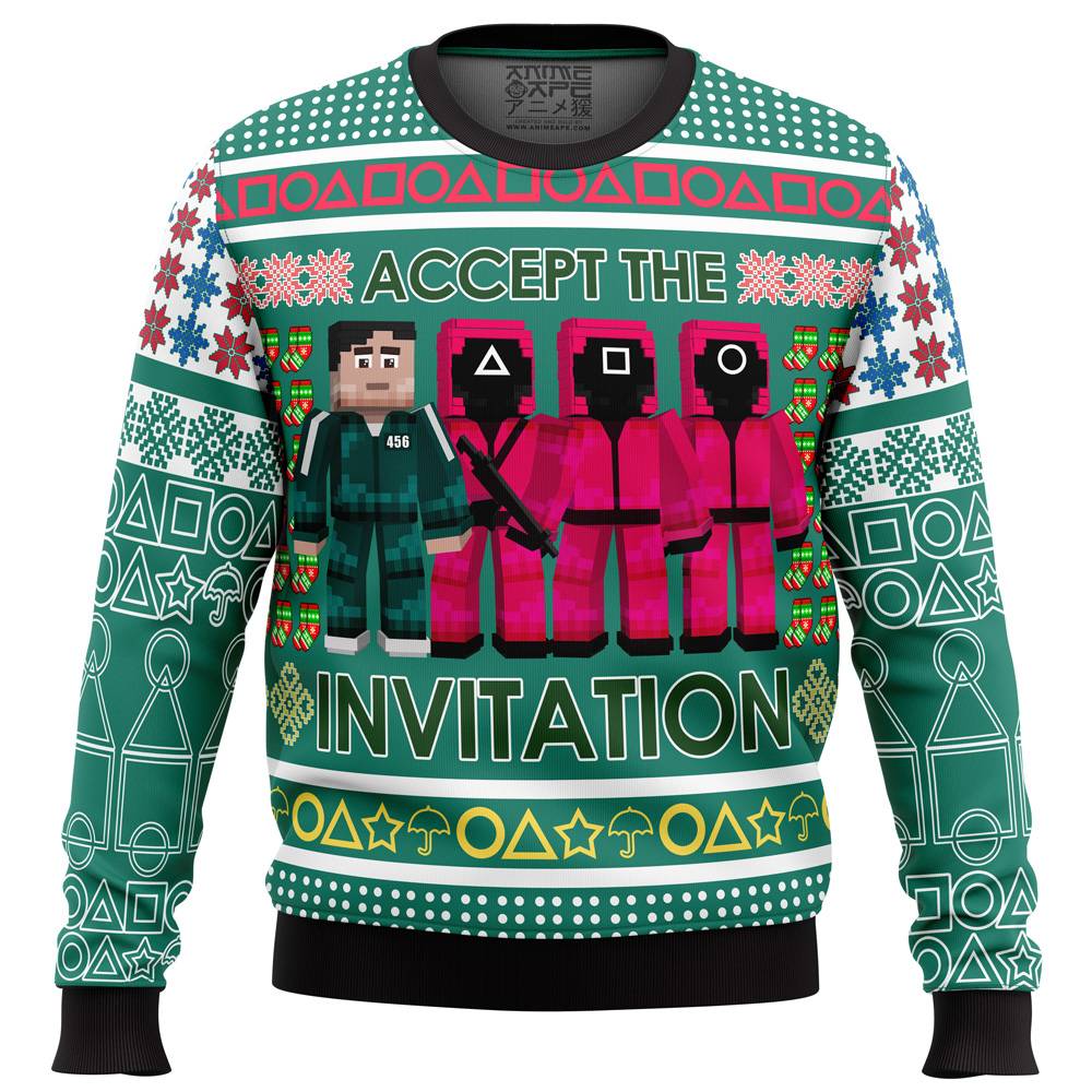 Squid Game Invitation Ugly Christmas Sweater Perfect And Unique Gifts For Adults Kids On Christmas
