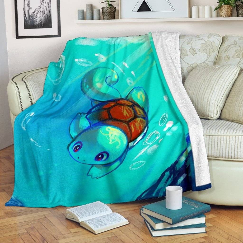 Anime Squirtle Premium Fleece Sherpa Blanket Perfect And Unique Gifts For Family On Christmas Holiday