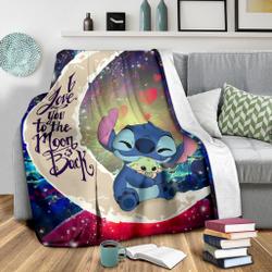 Anime Stitch Hold Baby Yoda Love You To The Moon Galaxy Premium Fleece Sherpa Blanket Perfect Gifts For Family On Christmas