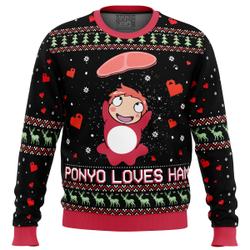 Studio Ghibli Ponyo Loves Ham Miyazaki Ugly Christmas Sweater Perfect And Unique Gifts For Adults Kids On Christmas