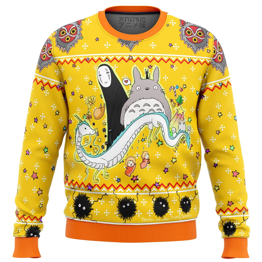 Studio Ghibli Yellow Ugly Christmas Sweater Perfect And Unique Gifts For Adults Kids On Christmas