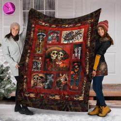 Movie Sugar Skull Couple Rose Girl Day Of The Dead Fleece Sherpa Blanket Perfect Gifts For Family On Christmas