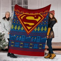Movie Superman Art Ugly Christmas Custom Fleece Sherpa Blanket Home Decor Perfect Gifts For Family On Christmas