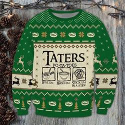 Taters Potatoes Green Knitted Xmas Sweater Ugly Christmas Shirt Perfect And Unique Gifts For Adults Kids On Christmas