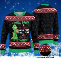 The Grinch I Will Drink CrownRoyal Here Christmas Ugly Sweater Perfect And Unique Gifts For Adults Kids On Christmas