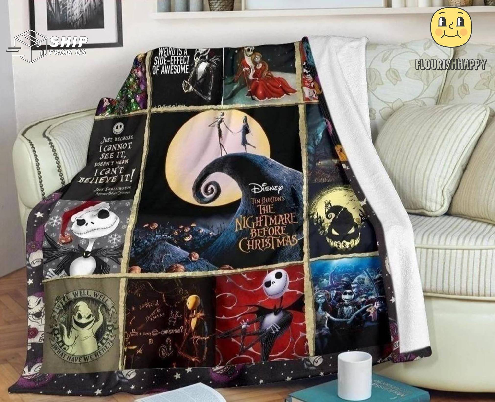 Movie The Nightmare Before Christmas Fleece Sherpa Blanket Jack Skellington And Sally Perfect Gifts For Family On Christmas