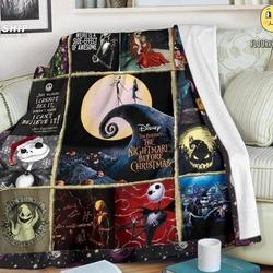 Movie The Nightmare Before Christmas Fleece Sherpa Blanket Jack Skellington And Sally Perfect Gifts For Family On Christmas