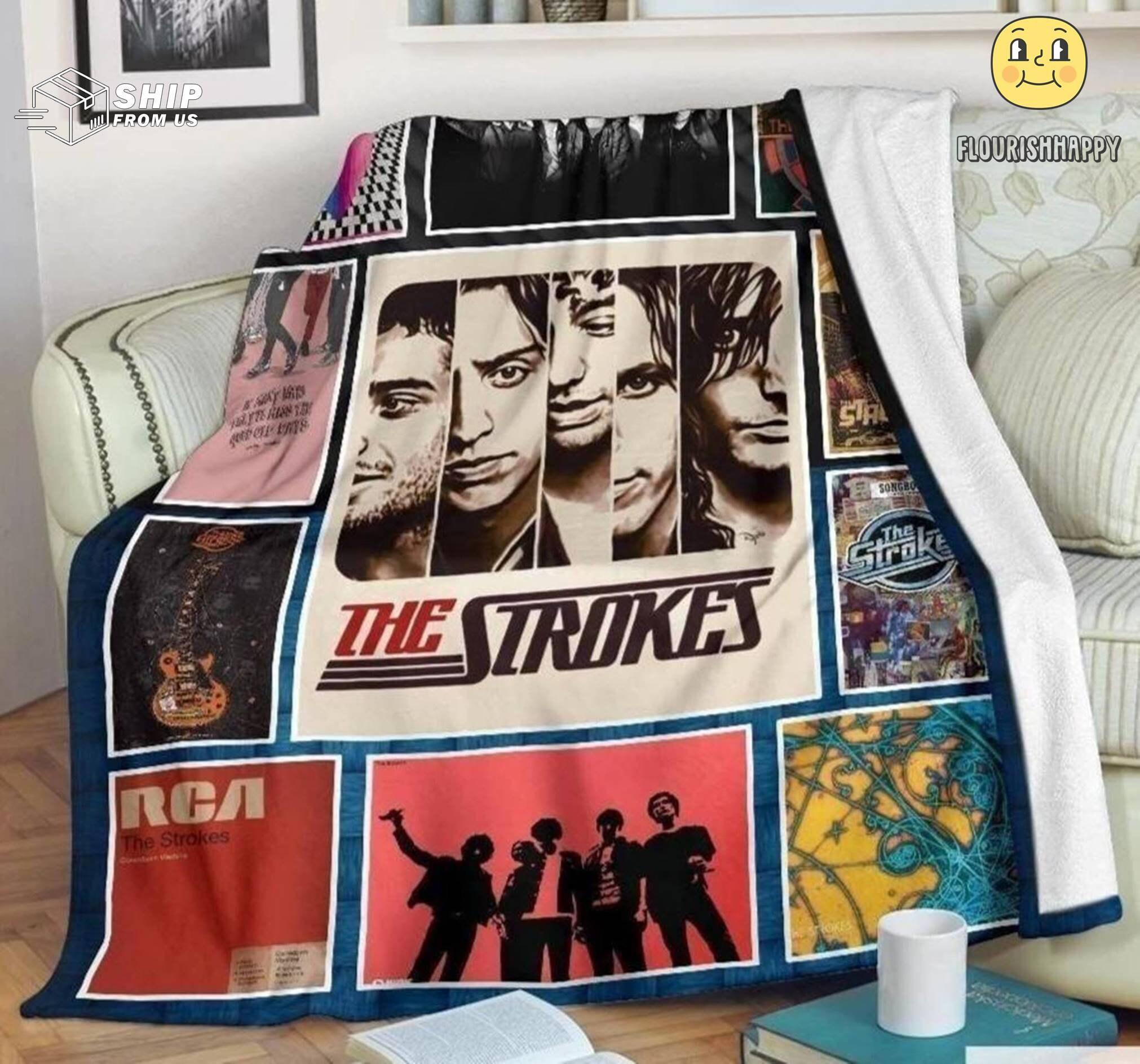 Music The Strokes American Rock Band Quilt Fleece Sherpa Blanket Perfect Gifts For Family On Christmas