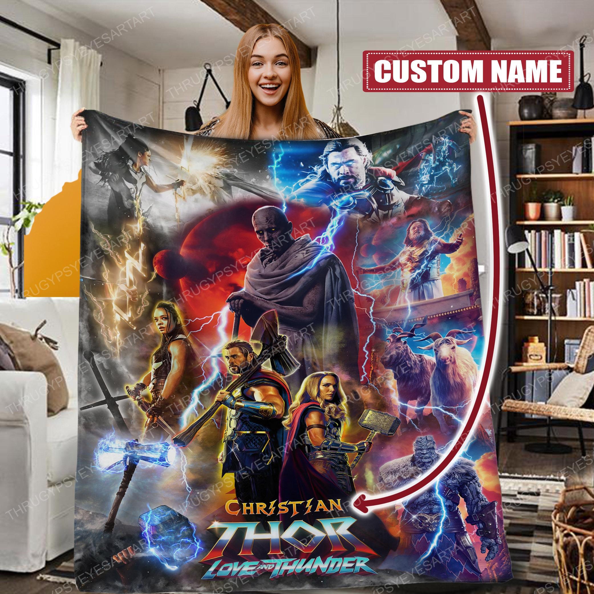Movie Thor Love And Thunder Fleece Sherpa Blanket Personalized Super Hero Perfect Gifts For Family On Christmas