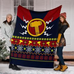 Movie Thor Mjolnir Ugly Christmas Custom Fleece Sherpa Blanket Home Decor Perfect Gifts For Family On Christmas