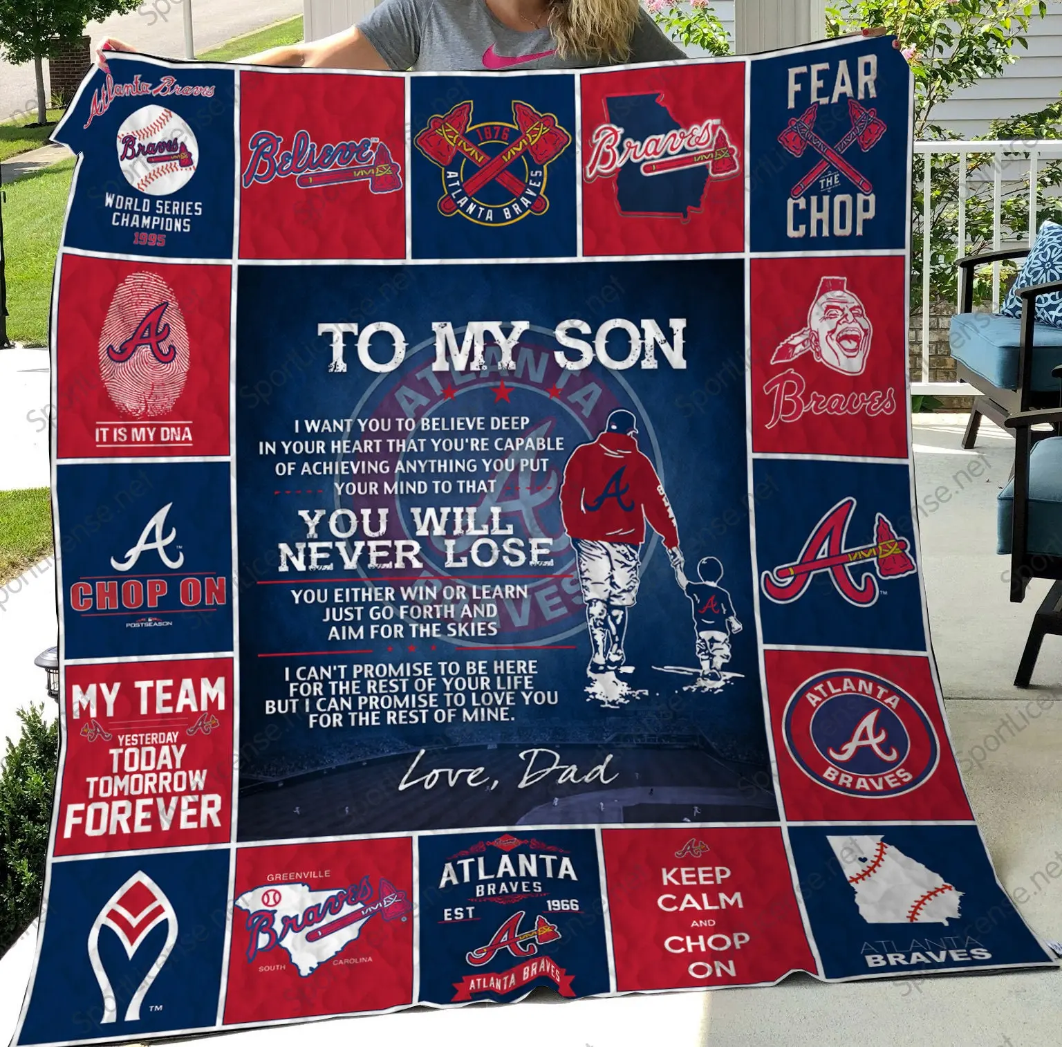 MLB To my son MLB Atlanta Braves World Series Champions 2021 Quilt Fleece Sherpa Blanket Perfect Gifts For Family On Christmas
