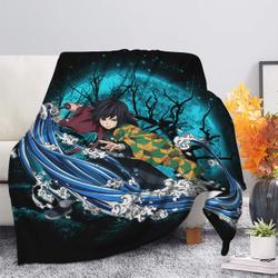 Anime Tomioka Giyuu Demon Slayer Moonlight Premium Fleece Sherpa Blanket Perfect Gifts For Family On Christmas