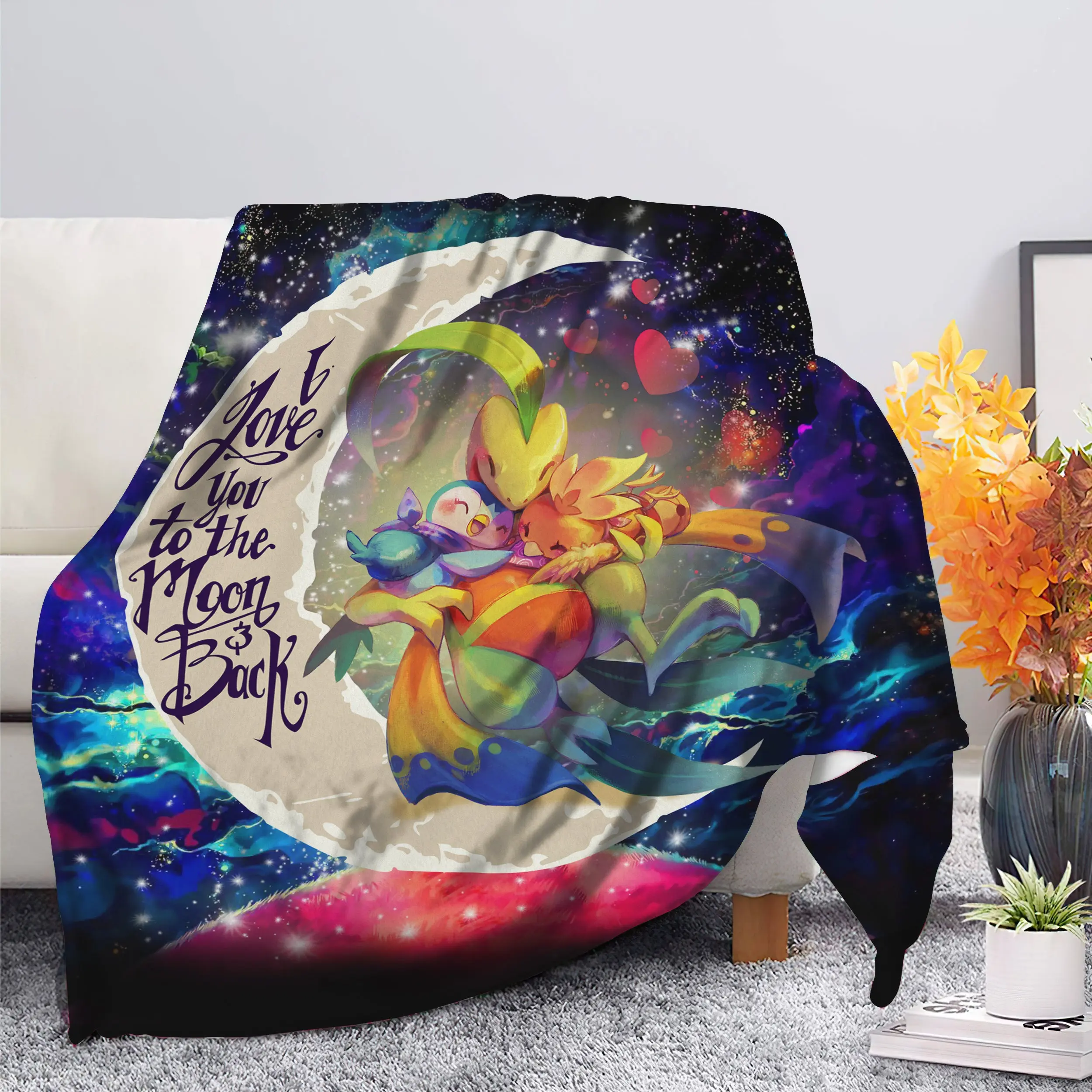 Anime Torchic Grovyle Piplup Pokemon Love You To The Moon Galaxy Fleece Sherpa Blanket Perfect Gifts For Family On Christmas