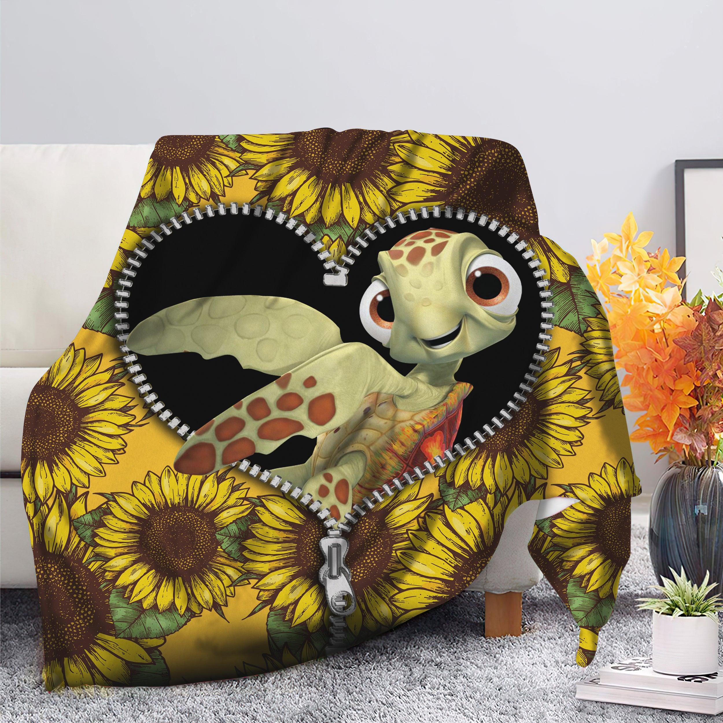 Animal Turtle Sunflower Zipper Premium Fleece Sherpa Blanket Perfect Gifts For Family On Christmas