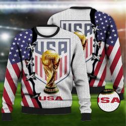 USA Flag National Soccer Team Qatar Champions Football Fans 3D Sweater Perfect And Unique Gifts For Adults Kids On Christmas