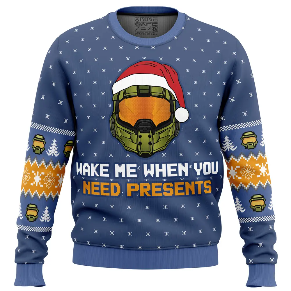 Wake Me When You Need Presents Halo Ugly Christmas Sweater Perfect And Unique Gifts For Adults Kids On Christmas