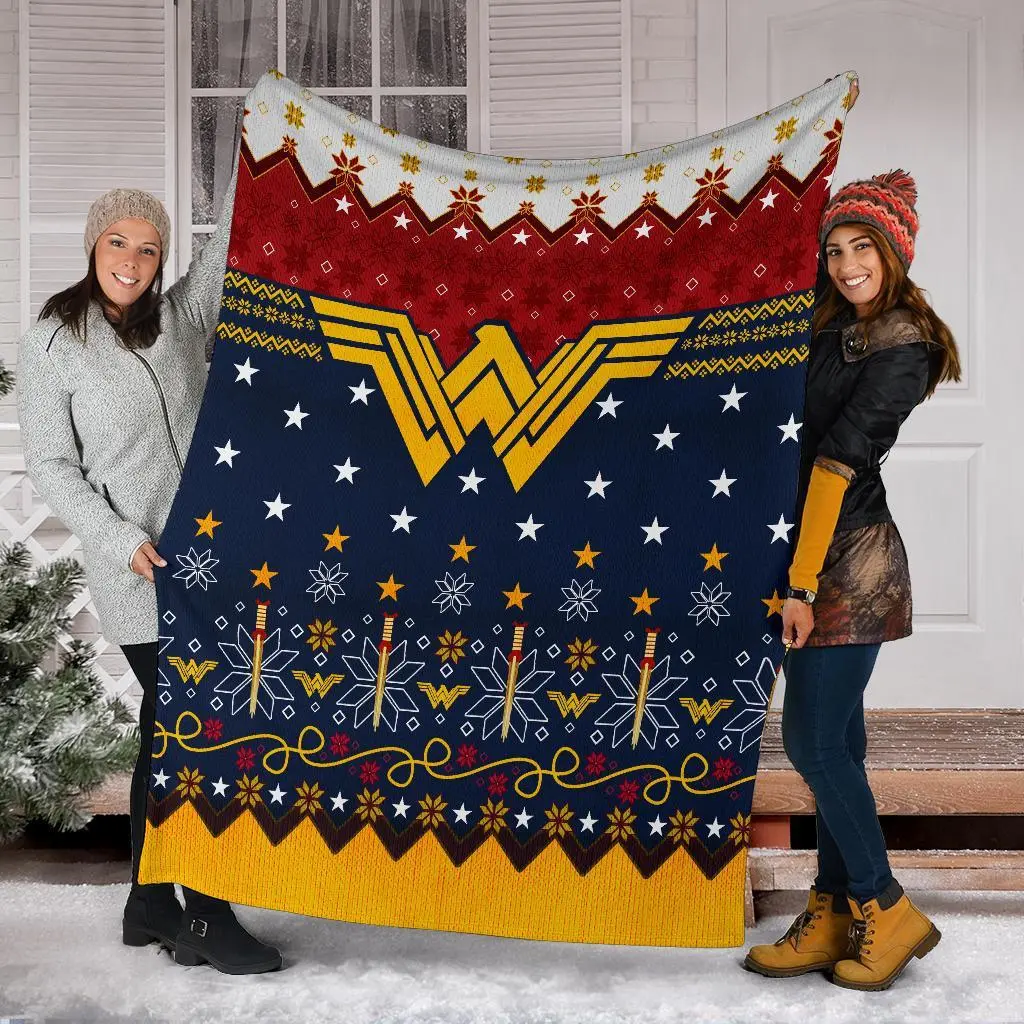 Wonder Woman Ugly Christmas Custom Fleece Sherpa Blanket Home Decor Perfect Gifts For Family On Christmas