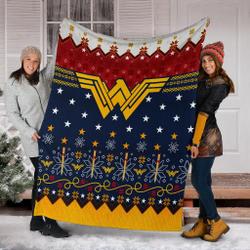 Wonder Woman Ugly Christmas Custom Fleece Sherpa Blanket Home Decor Perfect Gifts For Family On Christmas