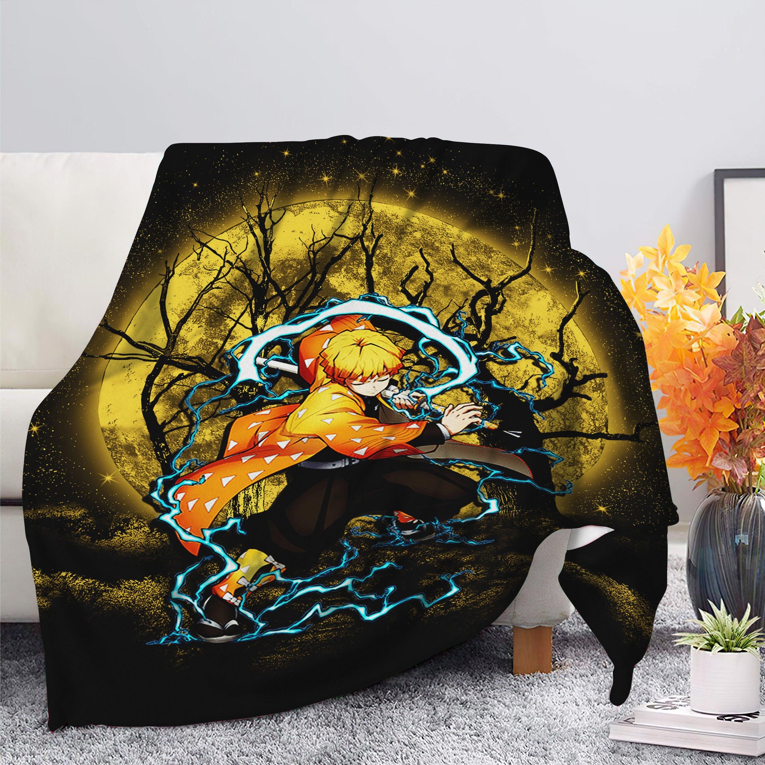 Anime Zenitsu Demon Slayer Moonlight Premium Fleece Sherpa Blanket Perfect Gifts For Family On Christmas